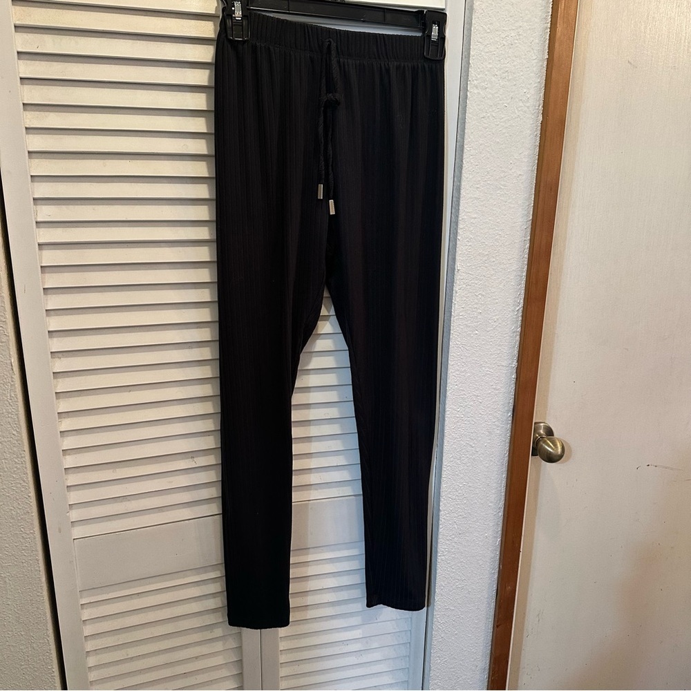 Black Ribbed Drawstring Pants